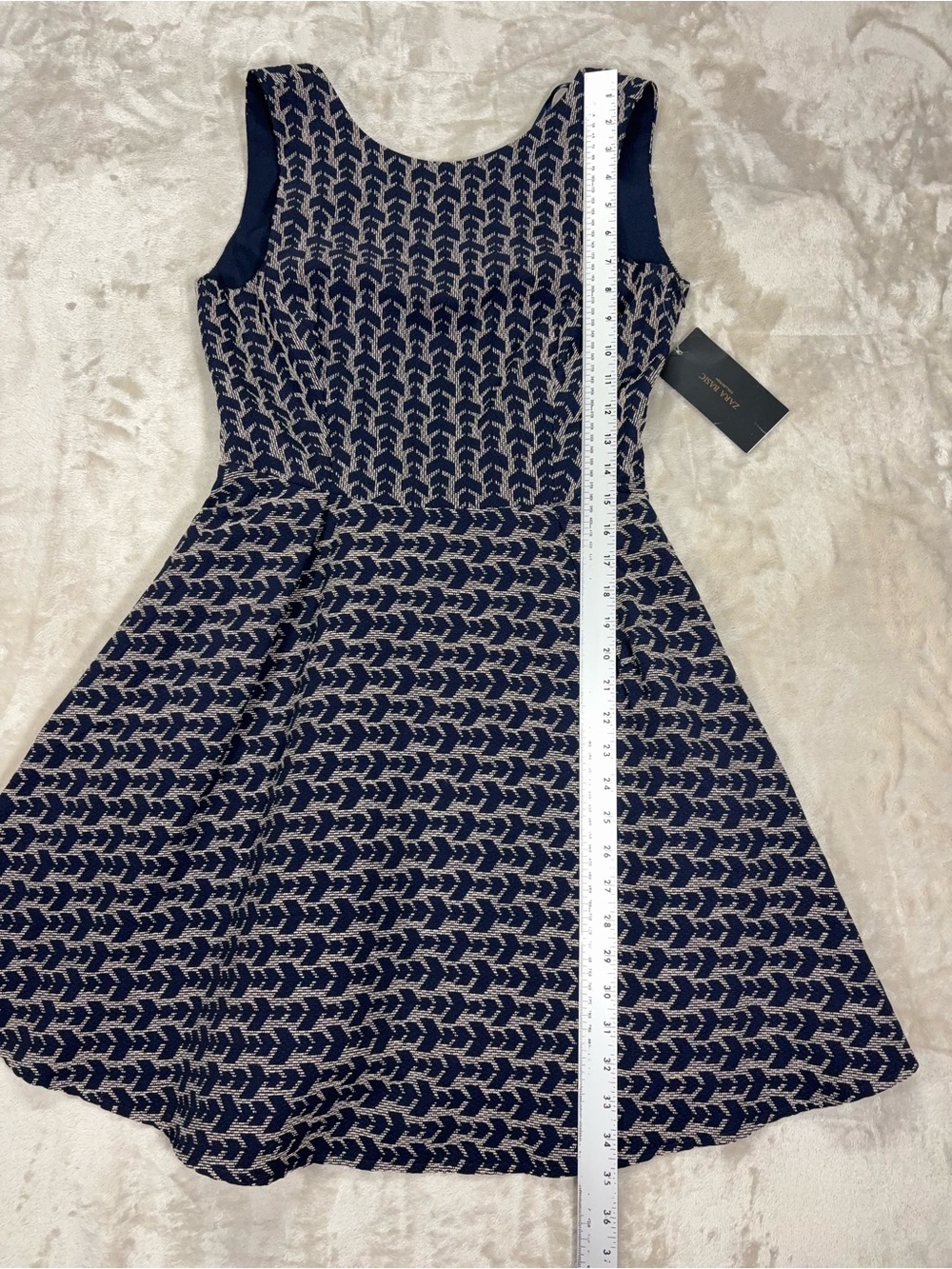 Zara Open Back Cross Strap Fit & Flare Dress NWT Navy Beige M - Picture 10 of 13